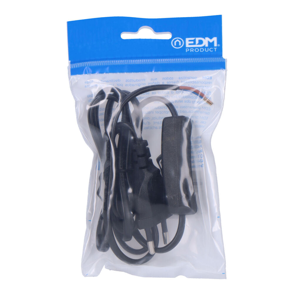 Ligação com interruptor 3A 1,5 m 2x0,75 mm cabo plano preto EDM