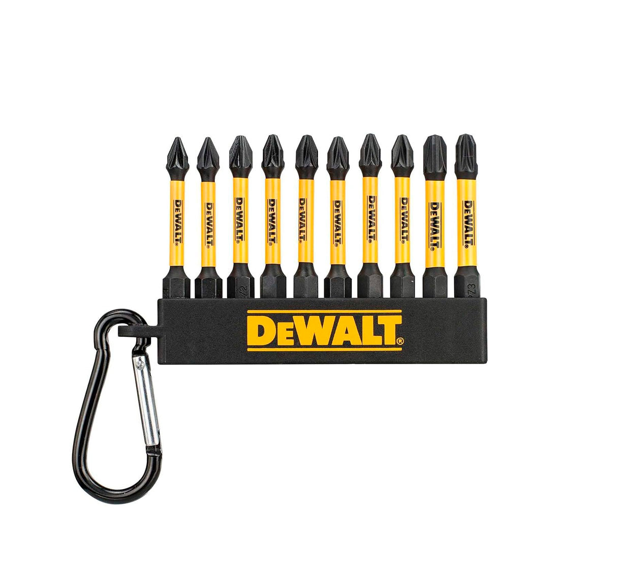 Juego de 10 puntas FLEXTORQ 57mm PZ2 y PH2 con mosquetón Dewalt DT7274