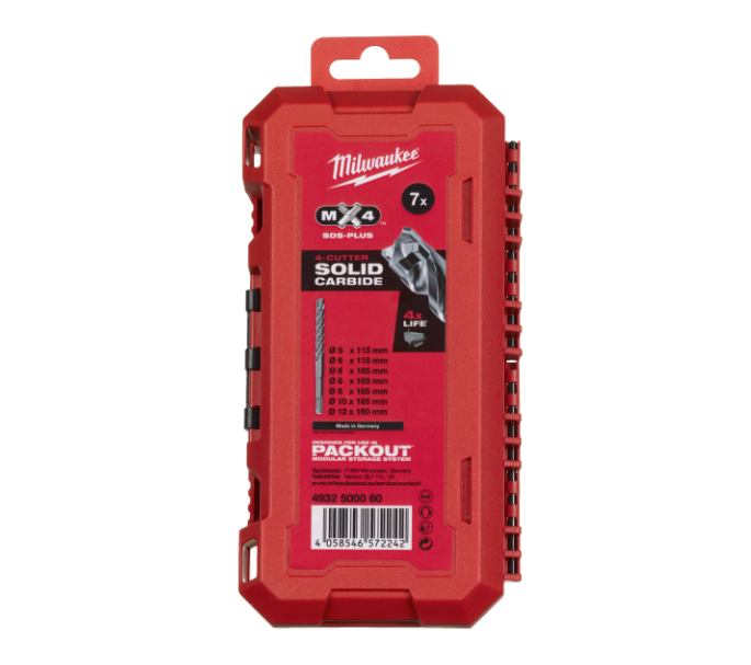 Conjunto de 7 brocas SDS-Plus de 4 cortes MX4 NG Milwaukee