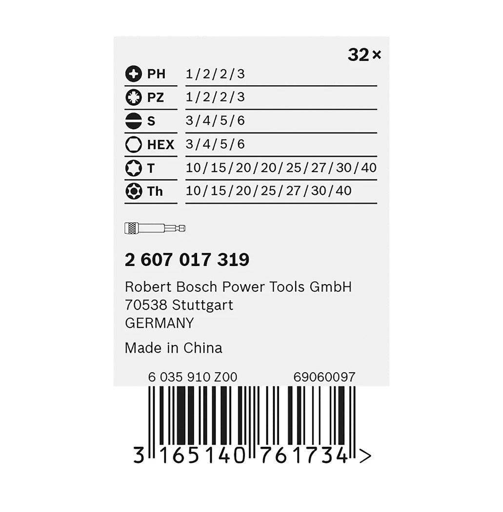 Conjunto de pontas de chave de fendas Bosch Extra Hard 32pcs