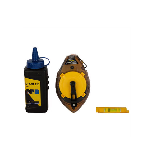 Kit de desenho de linha Powerwinder 30m + Pó + Nível Stanley 0-47-465