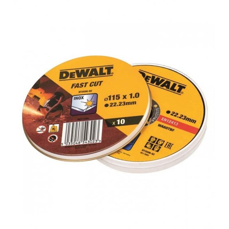 Lata com 10 discos de corte de alto desempenho para aço inoxidável 115x1x22,23mm Dewalt