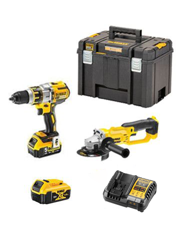 Set Dewalt DCK256P2T - Taladro percutor DCD996 + Amoladora DCG412 + 2 bat 5,0Ah + cargador + Maletin