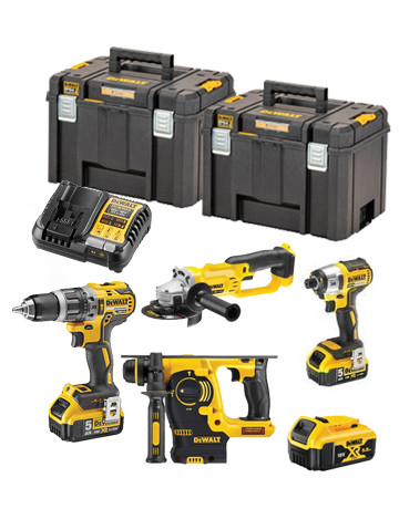 Set Dewalt DCK484P3T - DCH253 + DCD796 + DCF887 + DCG412 + 3 bat 5,0Ah + cargador + 2 maletin