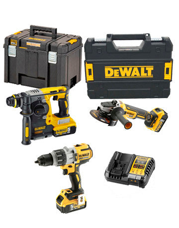 Power Kit Dewalt Martillo + Taladro + Amoladora a batería DCK393P3T