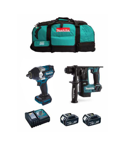 Kit Makita chave de impacto DTW700 + martelo ligeiro DHR171 + 2 baterias de 5 Ah + carregador + saco LXT600 DLX2771BL2