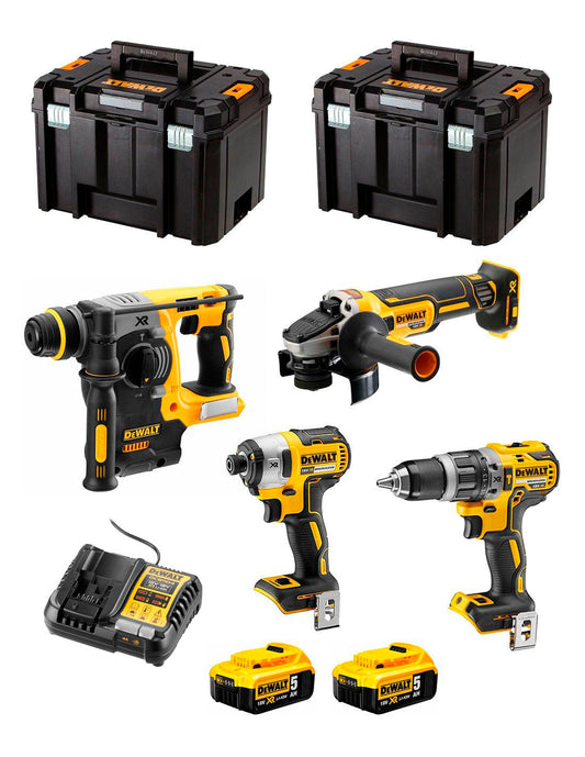 Kit Dewalt com 4 Ferramentas + 2 bat 5Ah + carregador + 2x TSTAK VI DCK487P2