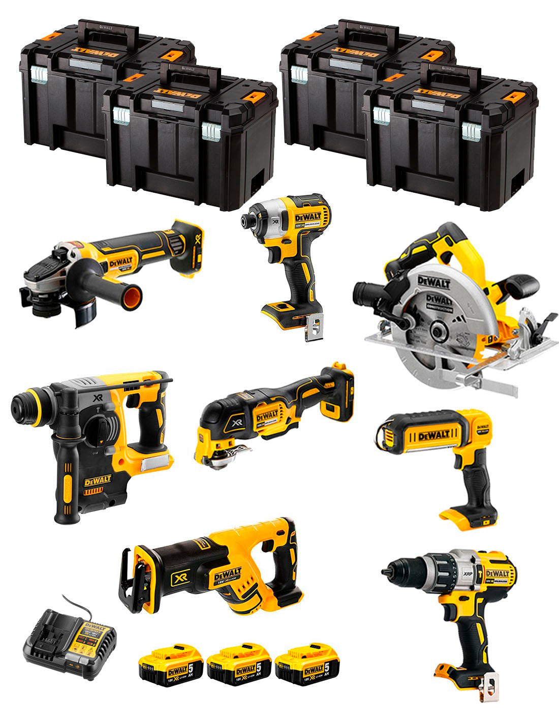 Kit Dewalt 8 ferramentas + 3 bat 5ah + Carregador DCB1104 + 4xTstak VI DCK869P3