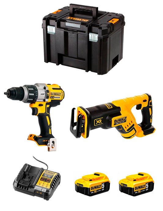 Kit Dewalt DCD996 Berbequim Martelo + Serra Sabre DCS367 + 2bat 5Ah + carregador + TSTAK VI DCK267P2