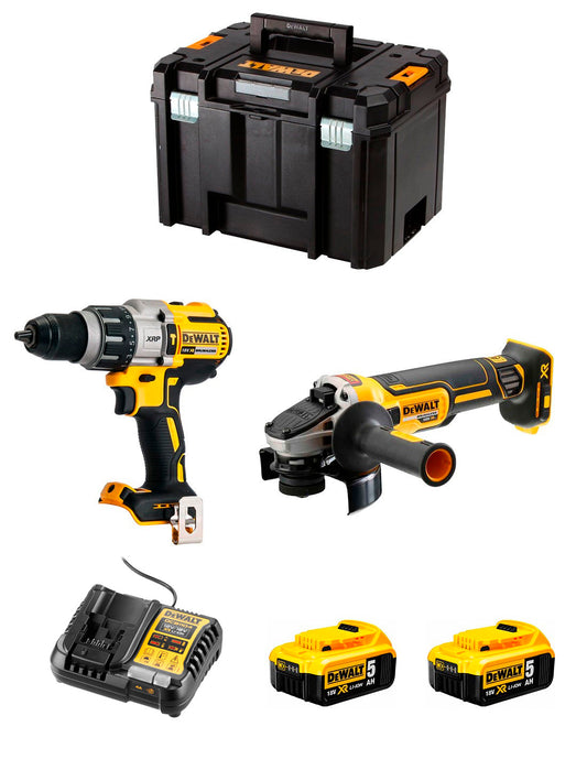 Kit Dewalt DCD996 Berbequim Martelo + DCG405 Mini-moedor + 2bat 5Ah + carregador + TSTAK VI DCK205P2