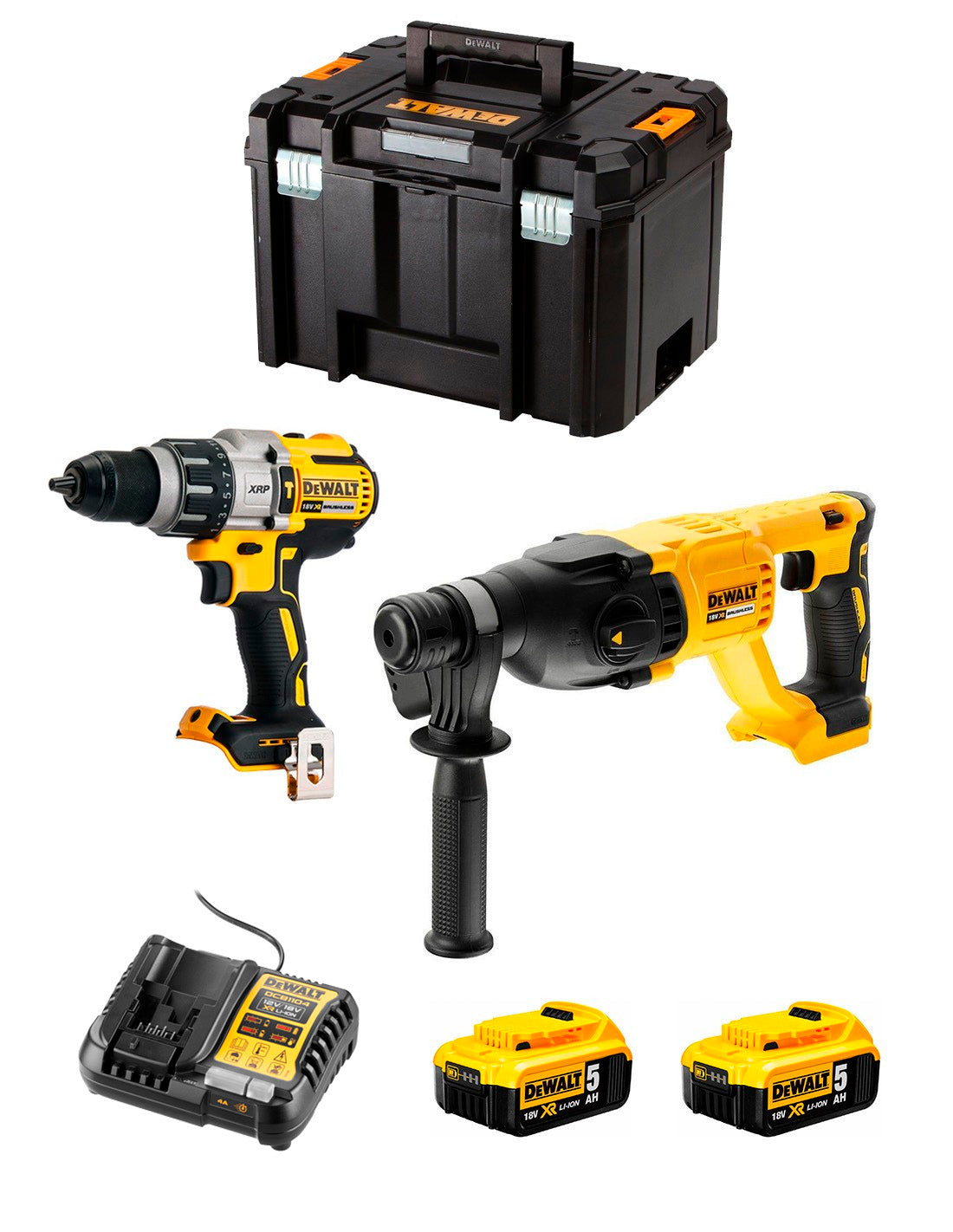 Kit Dewalt DCD996 Berbequim de Martelo + Martelo DCH133 + 2bat 5Ah + carregador + TSTAK VI DCK233P2