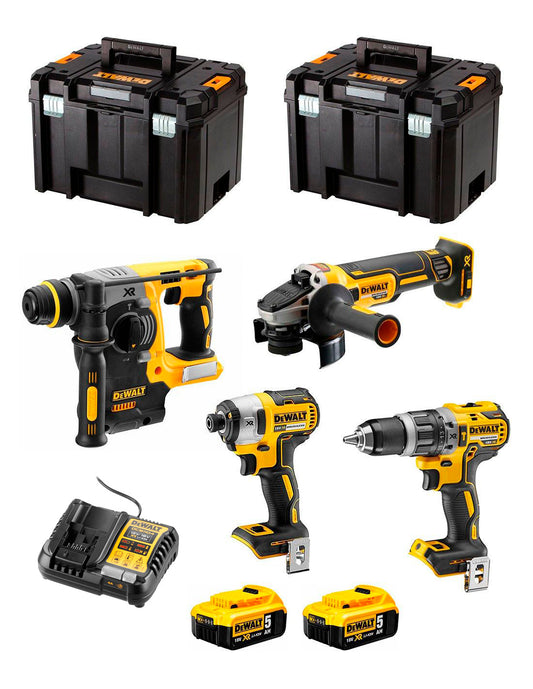 Kit Dewalt com 4 Ferramentas + 2 bat 5Ah + carregador + 2x TSTAK VI DCK496P2