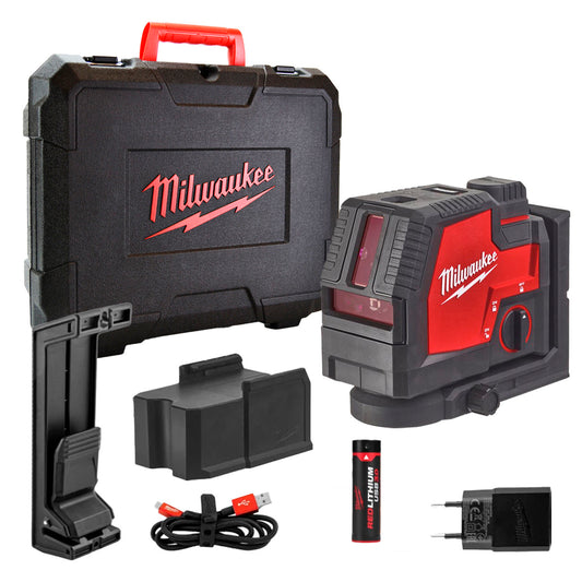 Nível laser verde de 2 linhas e prumada REDLITHIUM USB Milwaukee L4CLLP-301C