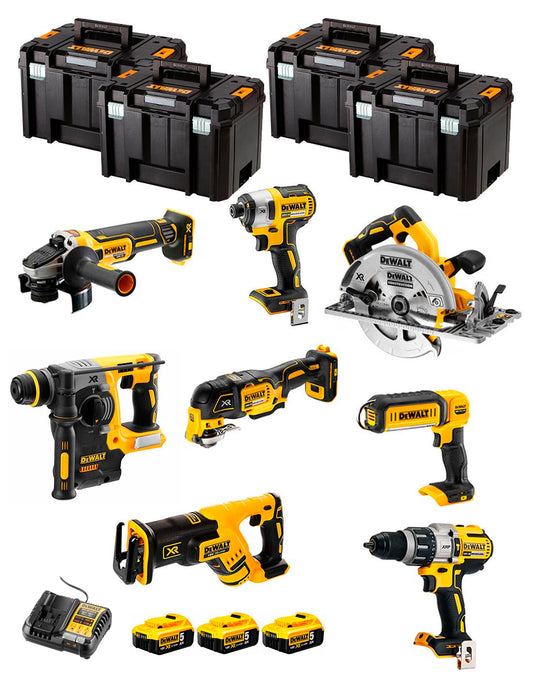 Kit Dewalt 8 ferramentas + 3 bat 5ah + Carregador DCB1104 + Kit 4xTstak VI DCK867P3