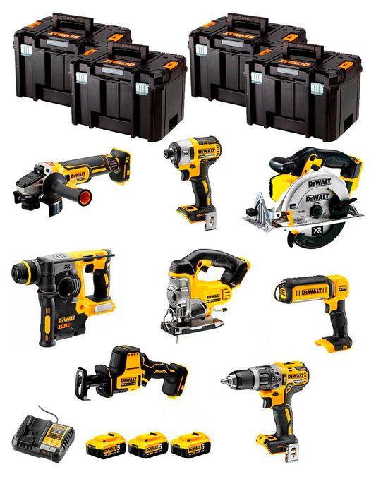 Kit Dewalt 8 ferramentas + 3 bat 5ah + Carregador DCB1104 + 4xTstak VI DCK891P3