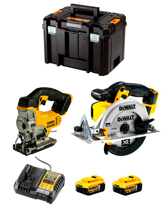 Kit Dewalt Jigsaw DCS331 + Serra Circular DCS391 + 2bat 5Ah + Carregador + TSTAK VI DCK215P2