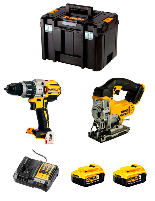 Kit Dewalt DCD996 Berbequim Martelo + DCS331 Jigsaw + 2bat 5Ah + Carregador + TSTAK VI DCK234P2