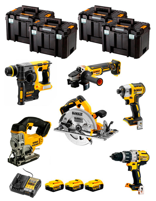 Kit Dewalt 6 ferramentas + 3 bat 5ah + Carregador DCB1104 + Kit 4xTstak VI DCK670P3