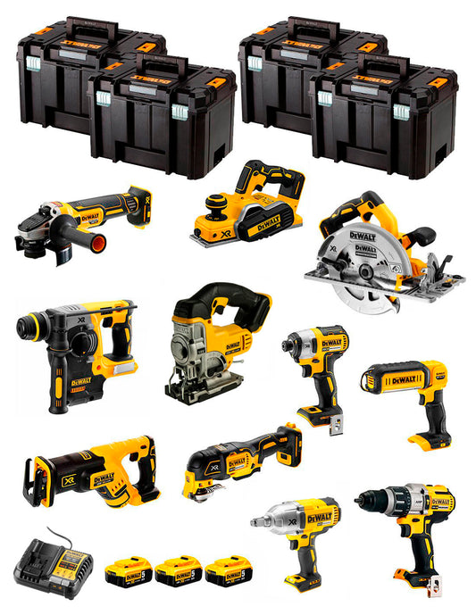 Kit Dewalt 11 ferramentas + 3bat 5Ah + Carregador DCB1104 + 4xTSTAK DCK116P3