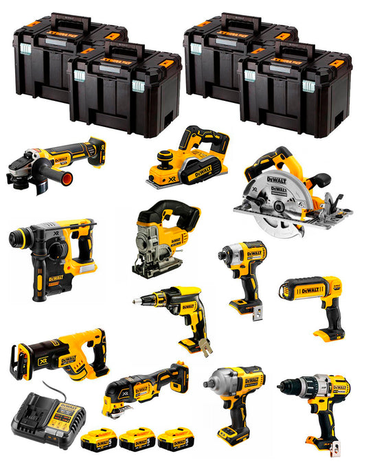 Kit Dewalt 12 ferramentas + 3bat 5Ah + Carregador DCB1104 + 4xTSTAK DCK127P3