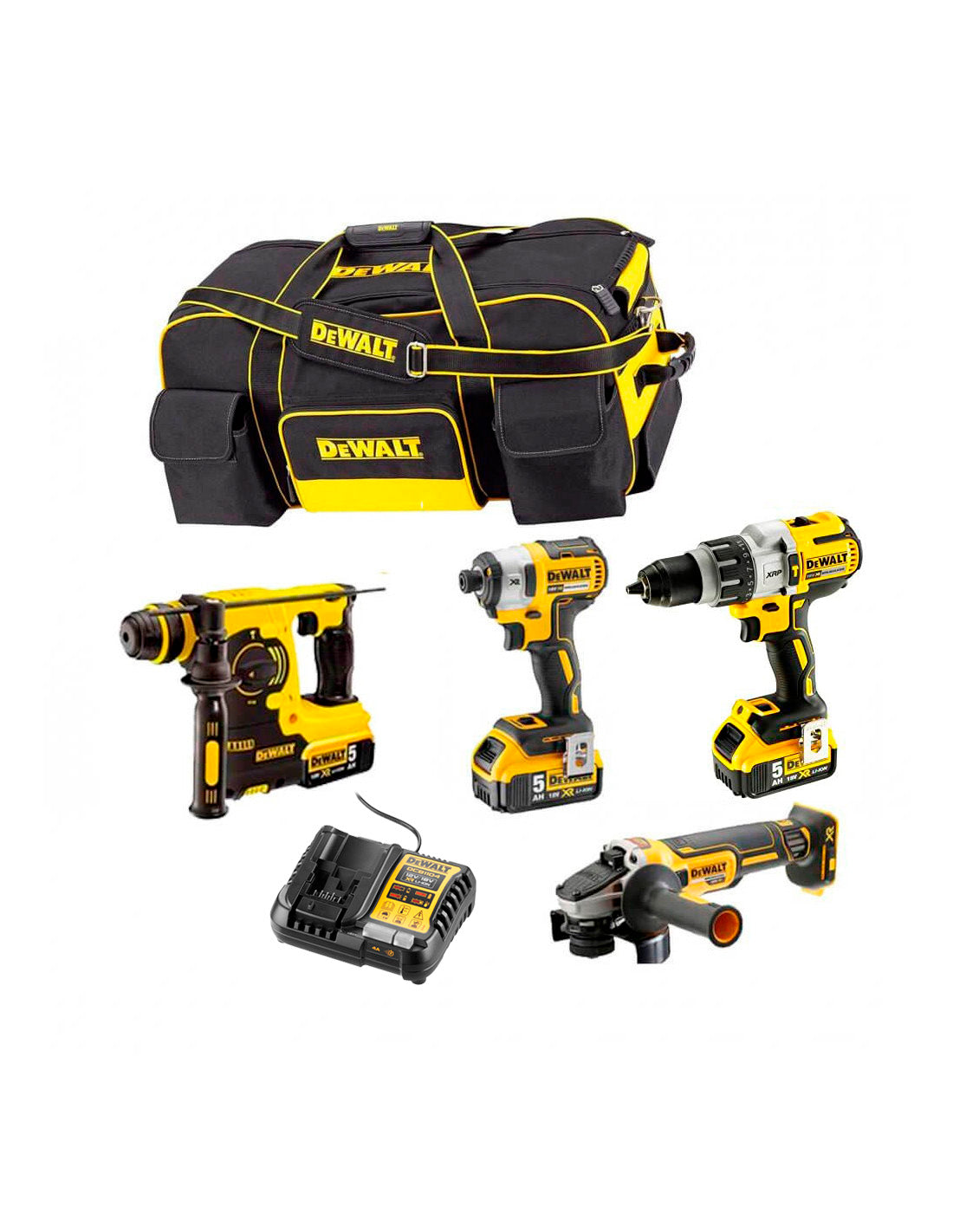 Power Kit Martelo Dewalt + Berbequim + Triturador + Chave de Fendas de Impacto DCK434P3