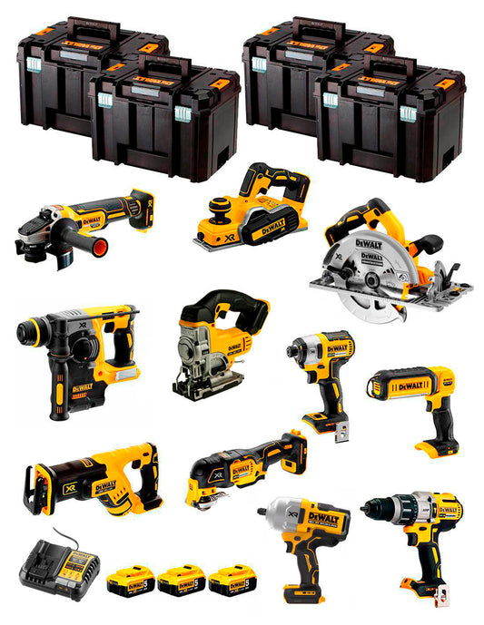 Kit Dewalt 11 ferramentas + 3bat 5Ah + Carregador DCB1104 + 4xTSTAK DCK110P3