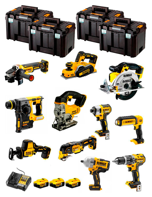 Kit Dewalt 11 ferramentas + 3bat 5Ah + Carregador DCB1104 + 4xTSTAK DCK114P3