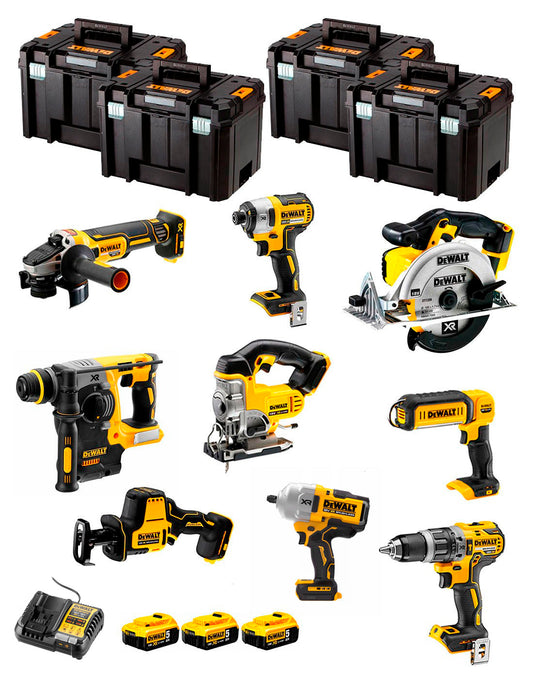 Kit Dewalt 9 ferramentas + 3 bat 5ah + Carregador DCB1104 + 4xTstak VI DCK991P3