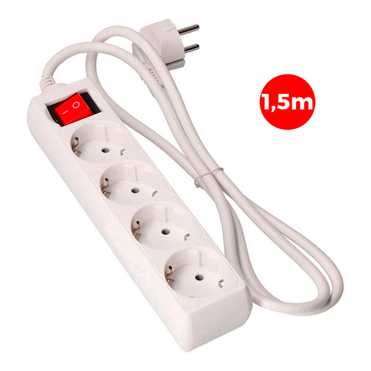 Base múltipla de 4 tomadas 2P+T com interruptor luminoso, 16 A 250 V~ 1,5 m de cabo H05VV-F 3 G EDM