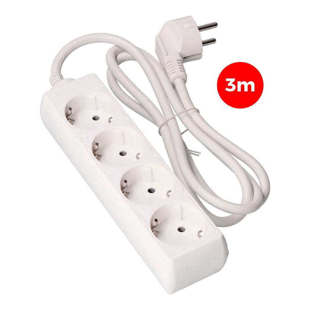Extensão múltipla com 4 tomadas 2P+T Schuko, cabo de 3 m H05VV-F 3G1,5 mm², 16 A, 250 V~ e 3680 W, EDM