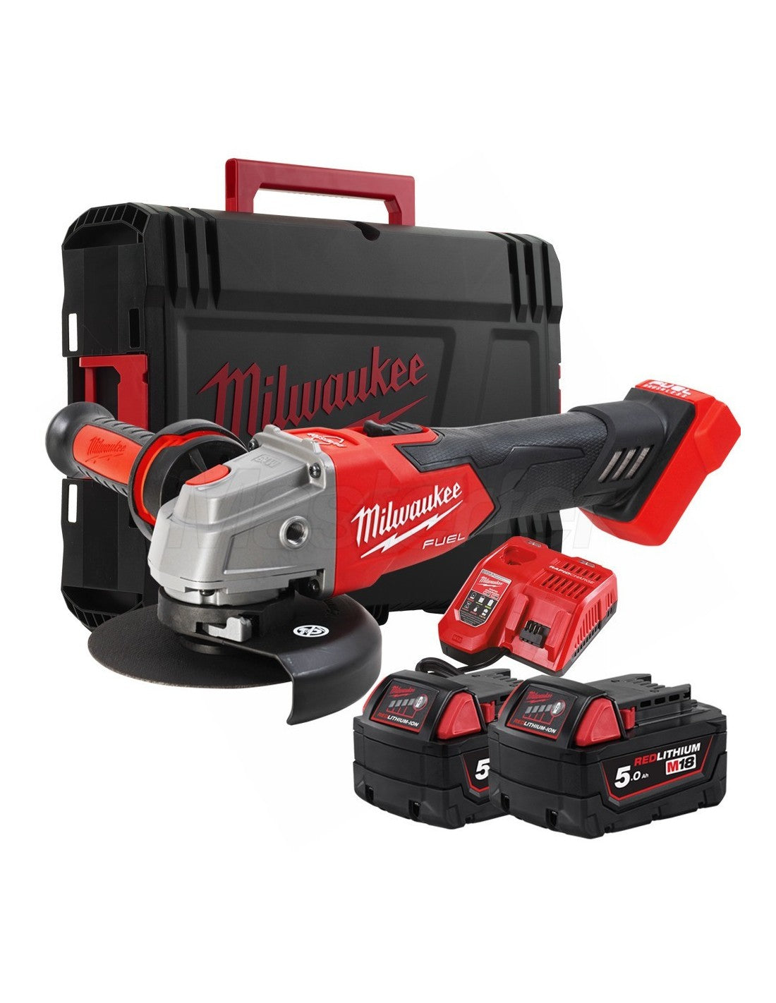 Rebarbadora angular M18 de 125 mm com travão e interruptor de botão + 2 baterias de 5 Ah + carregador + mala Milwaukee M18 FSAG125XB-502X