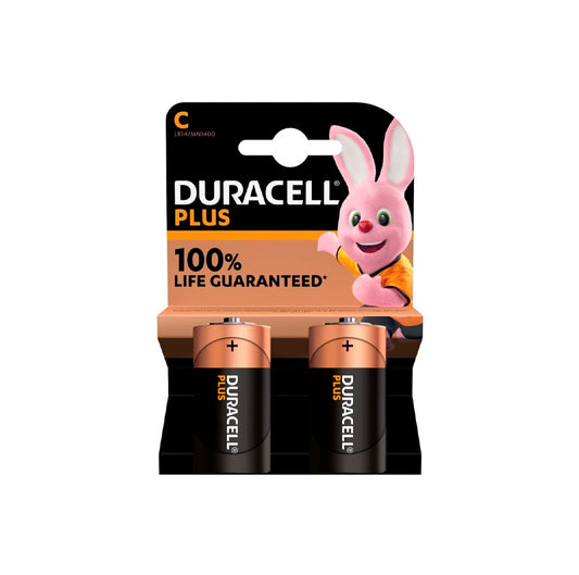Embalagem com 2 pilhas alcalinas Duracell Plus Power C