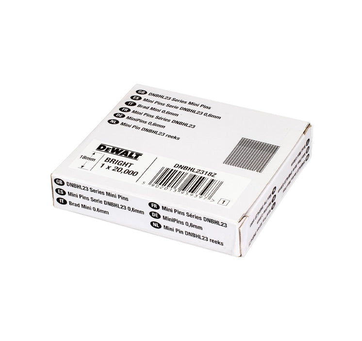 Caixa de 20.000 unidades de mini pinos sem cabeça para pregador pneumático de acabamento, 0,6 mm x 18 mm, Dewalt DNBHL2318Z