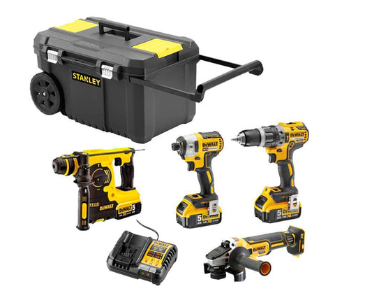 Power Kit Martelo Dewalt + Berbequim + Triturador + Chave de Fendas de Impacto DCK435P3