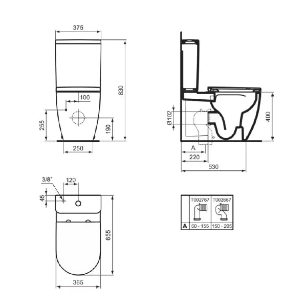 Sanita completa de chão com montagem à parede Ellisse Ideal Standard T569601