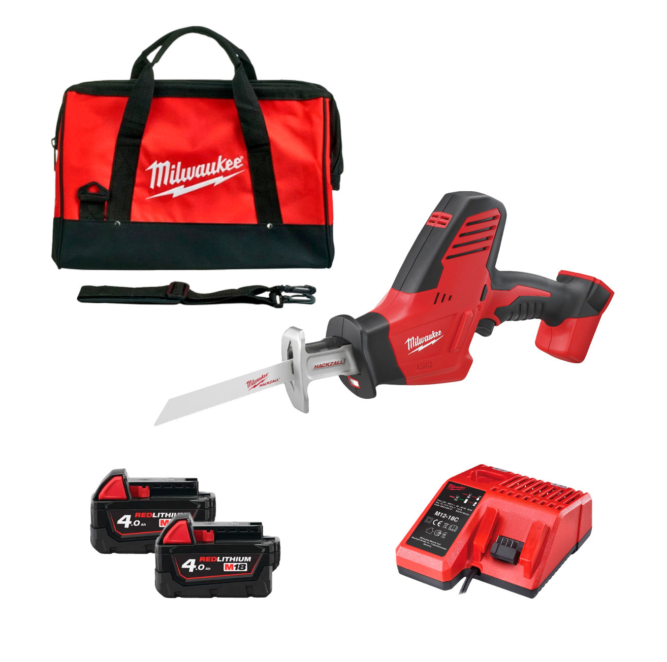 Sierra de Sable M18 con 2 batería 4Ah + cargador + bolsa Milwaukee C18 HZ-402B