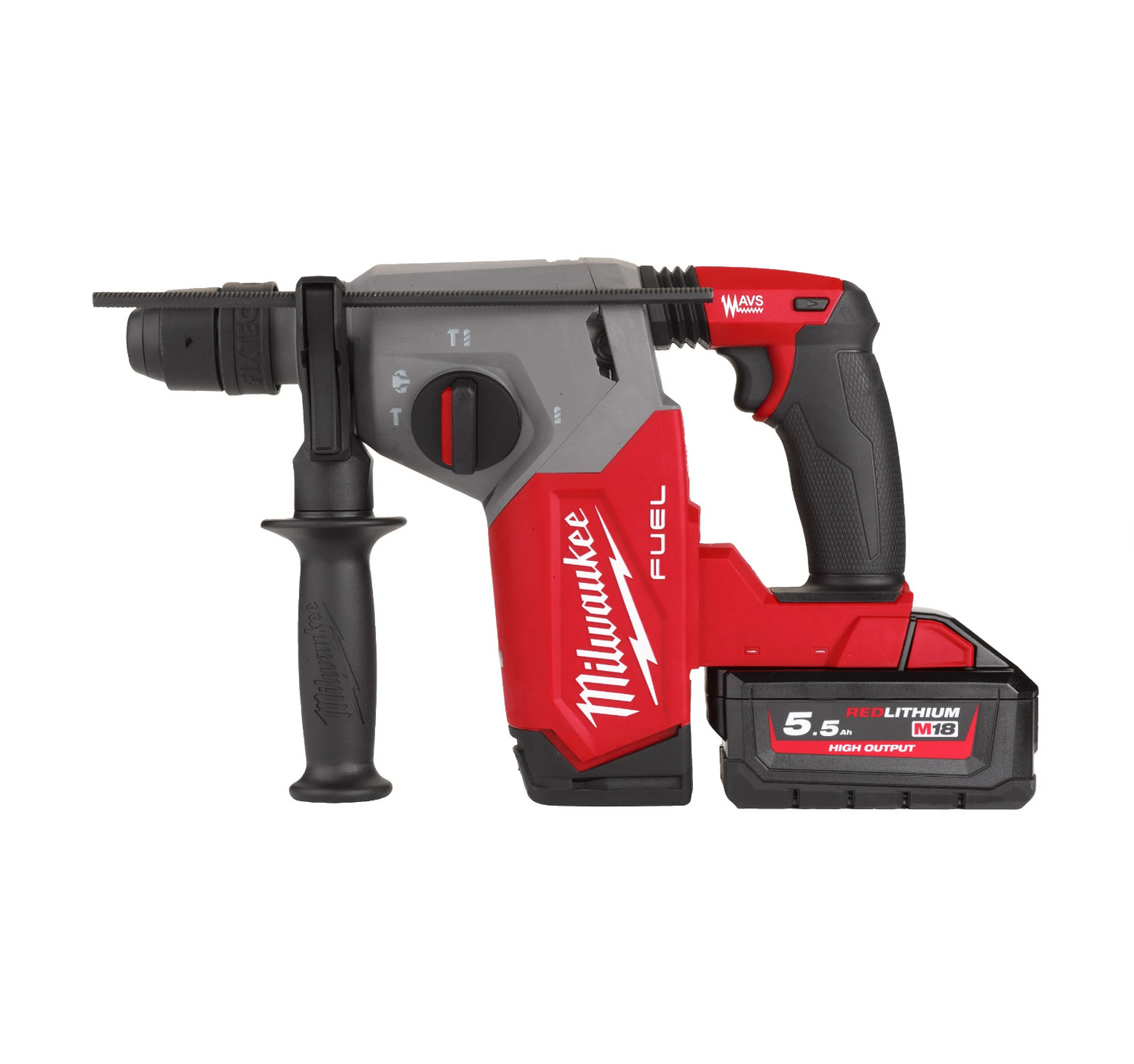 Martelo combinado SDS-Plus de 26 mm com Fixtec 2.5J + 2bat 5.5Ah + Carregador + Estojo Milwaukee M18 FHX-552X