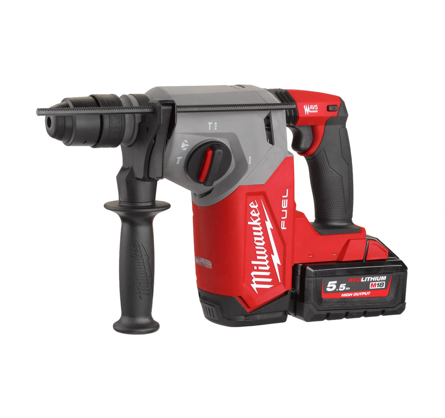 Martelo combinado SDS-Plus de 26 mm com Fixtec 2.5J + 2bat 5.5Ah + Carregador + Estojo Milwaukee M18 FHX-552X