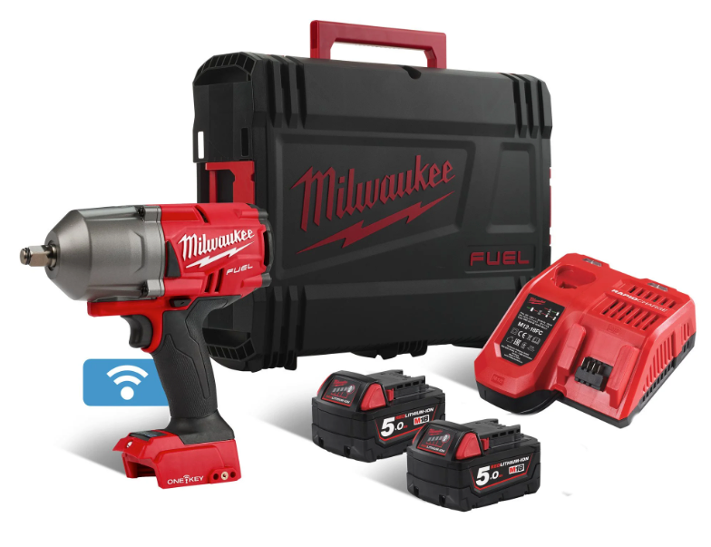 Chave de impacto M18 FUEL ONE-KEY 1/2" + 2 baterias de 5Ah + carregador + mala Milwaukee M18 ONEFHIWF12-502X