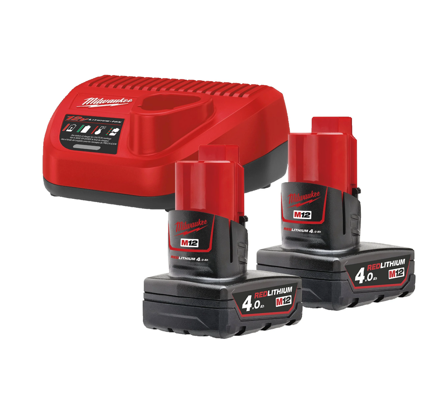 Pack Carregador + 2bat 4Ah Milwaukee M12 NRG-402