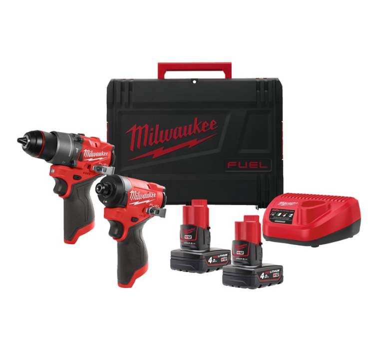 Powerpack berbequim de impacto + aparafusadora de impacto + 2 baterias de 4,0 Ah + carregador + mala Milwaukee M12 FPP2A2-402X