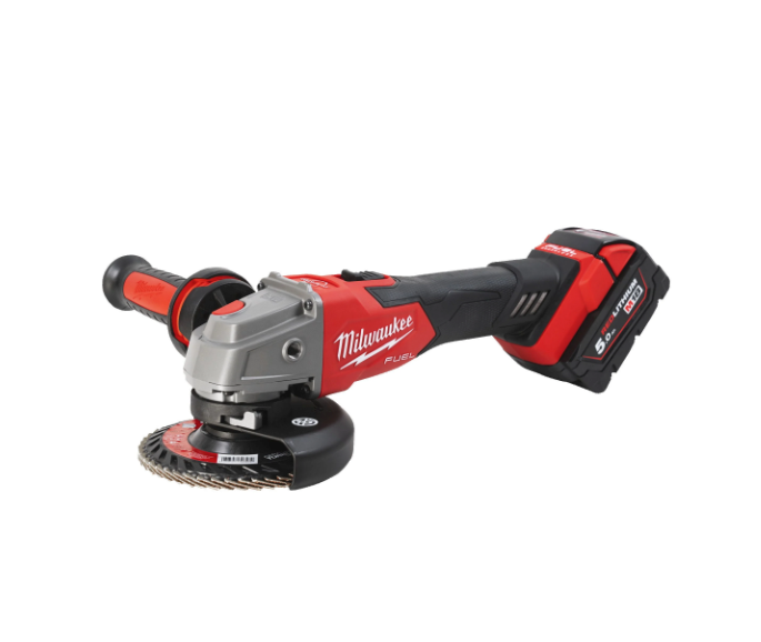 Rebarbadora angular M18 de 125 mm com travão e interruptor de botão + 2 baterias de 5 Ah + carregador + mala Milwaukee M18 FSAG125XB-502X