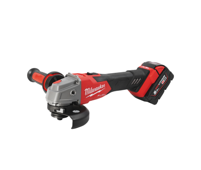 Rebarbadora angular M18 de 125 mm com travão e interruptor de botão + 2 baterias de 5 Ah + carregador + mala Milwaukee M18 FSAG125XB-502X
