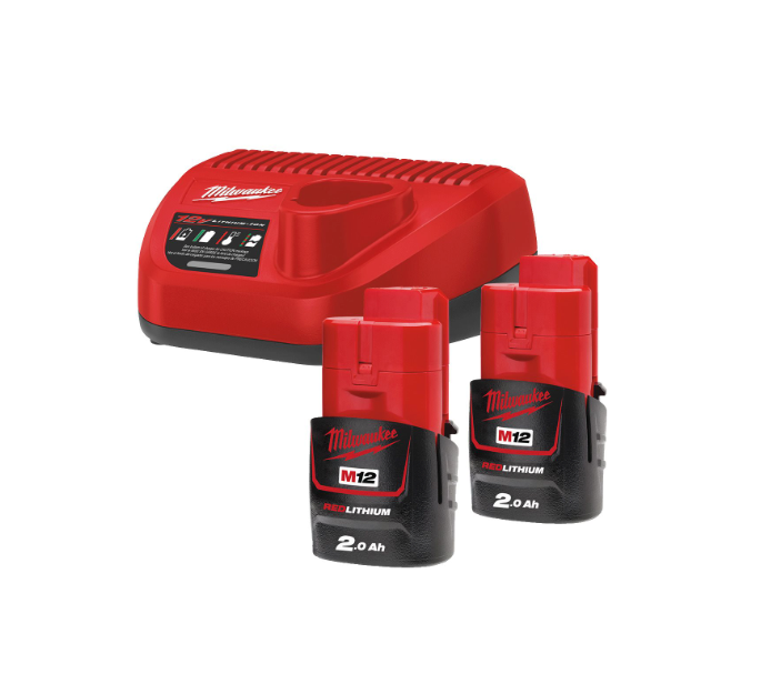 Kit com 2 baterias de 2 Ah e carregador Milwaukee M12 NRG-202