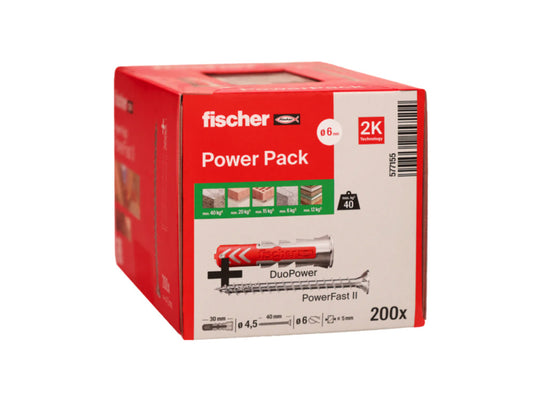 Caixa Taco Duopower 6x30 + Parafuso PowerFast II 4,5x40 Fischer 200 unid.