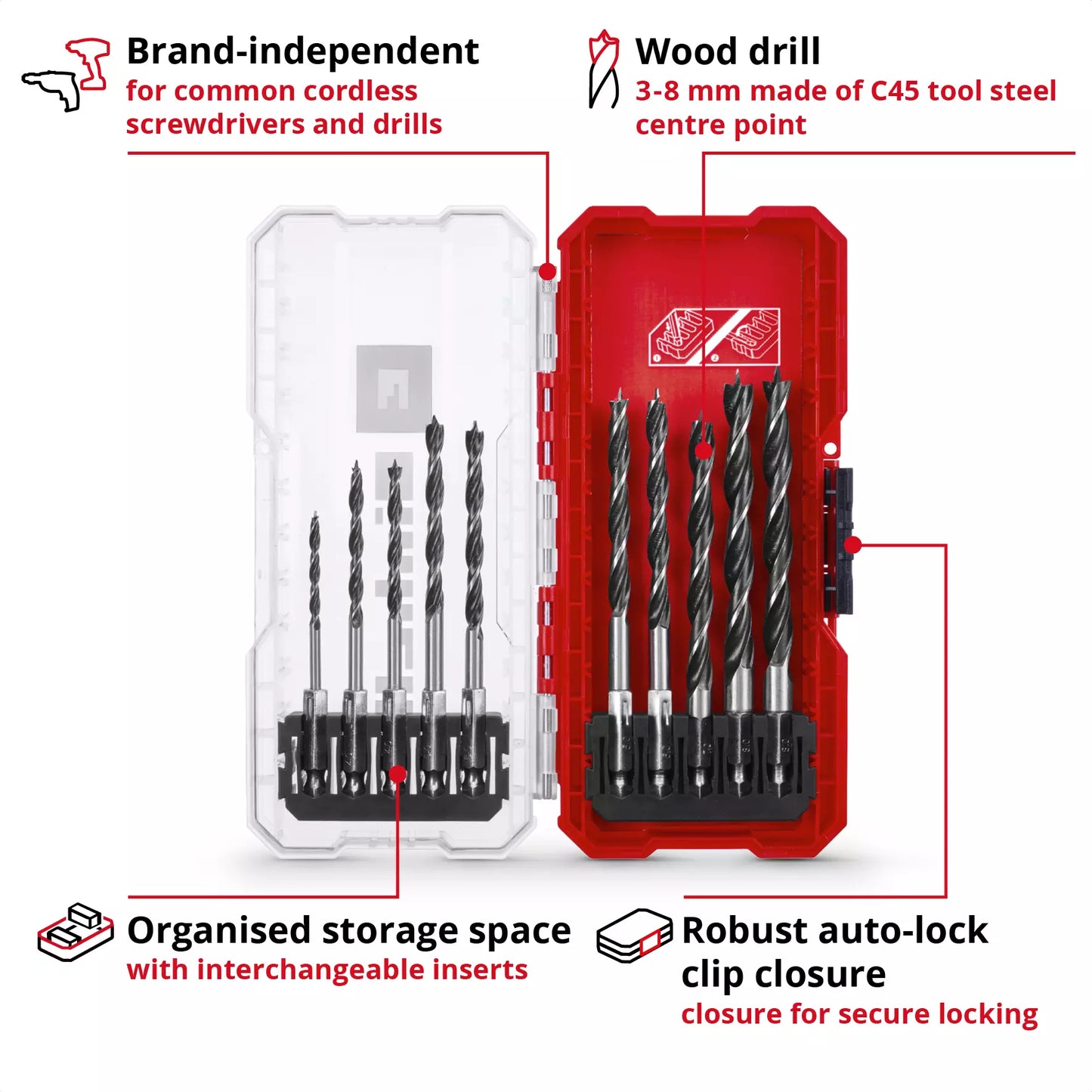 Conjunto de brocas para madeira Einhell S-CASE LS 10pcs 49108733