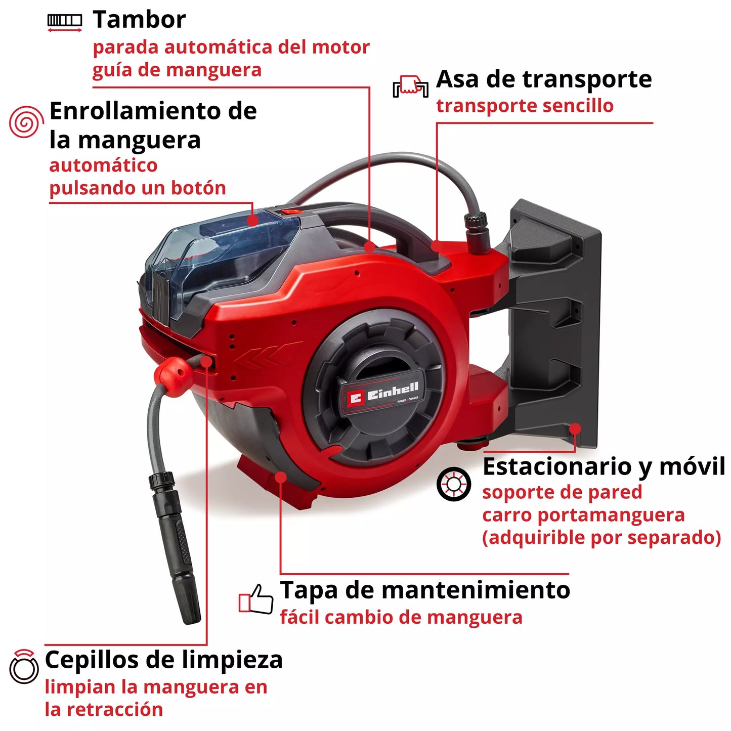 GE-HR 18/30 Li-Solo Carretel de mangueira alimentado por bateria Einhell