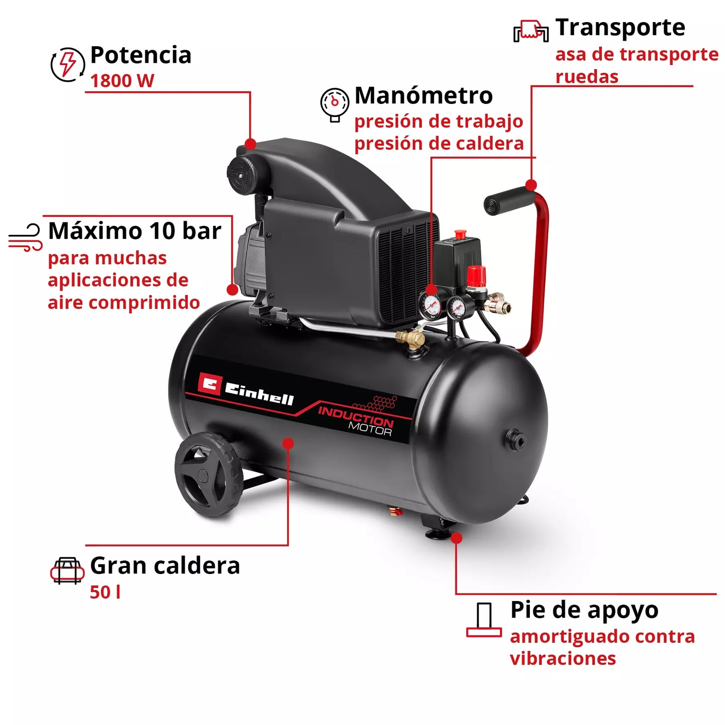 Compressor de ar 50 L 1800 W Einhell TC-AC 270/50/10