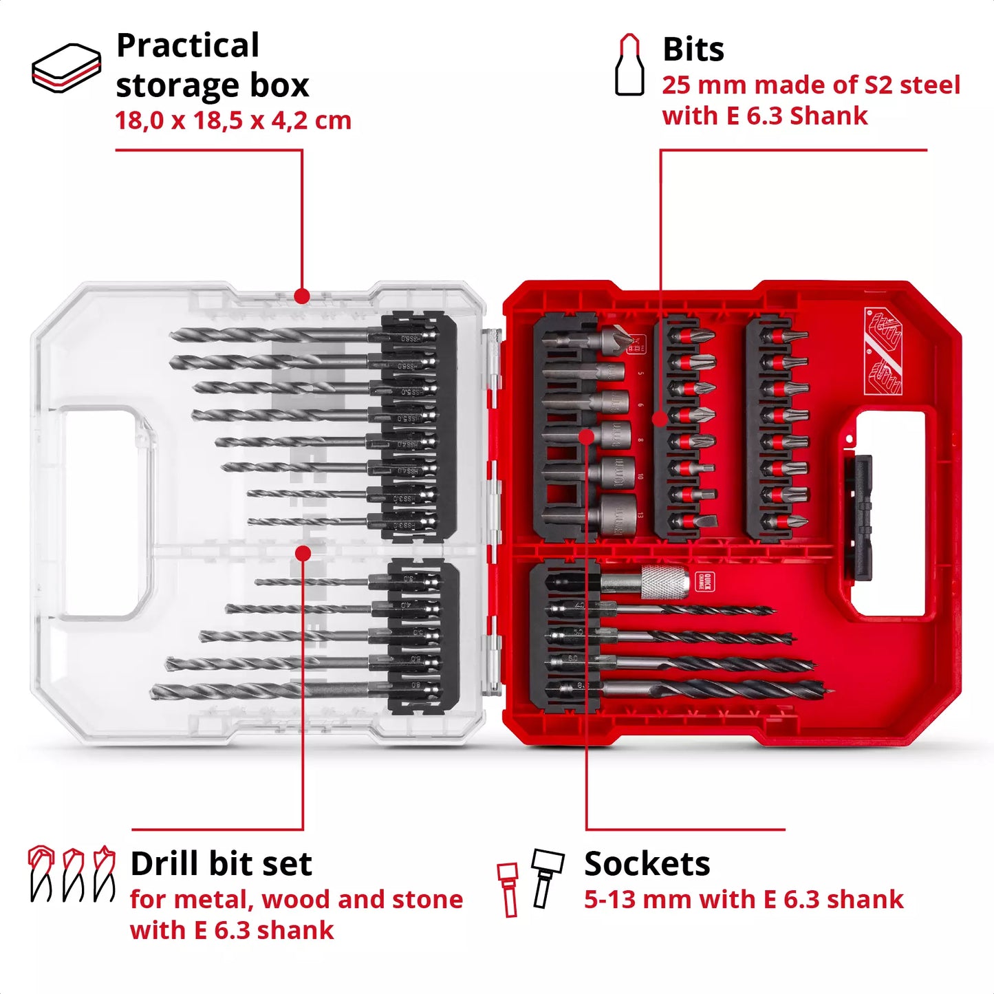 Juego de puntas y brocas L-CASE 40pcs LS Einhell 49109053