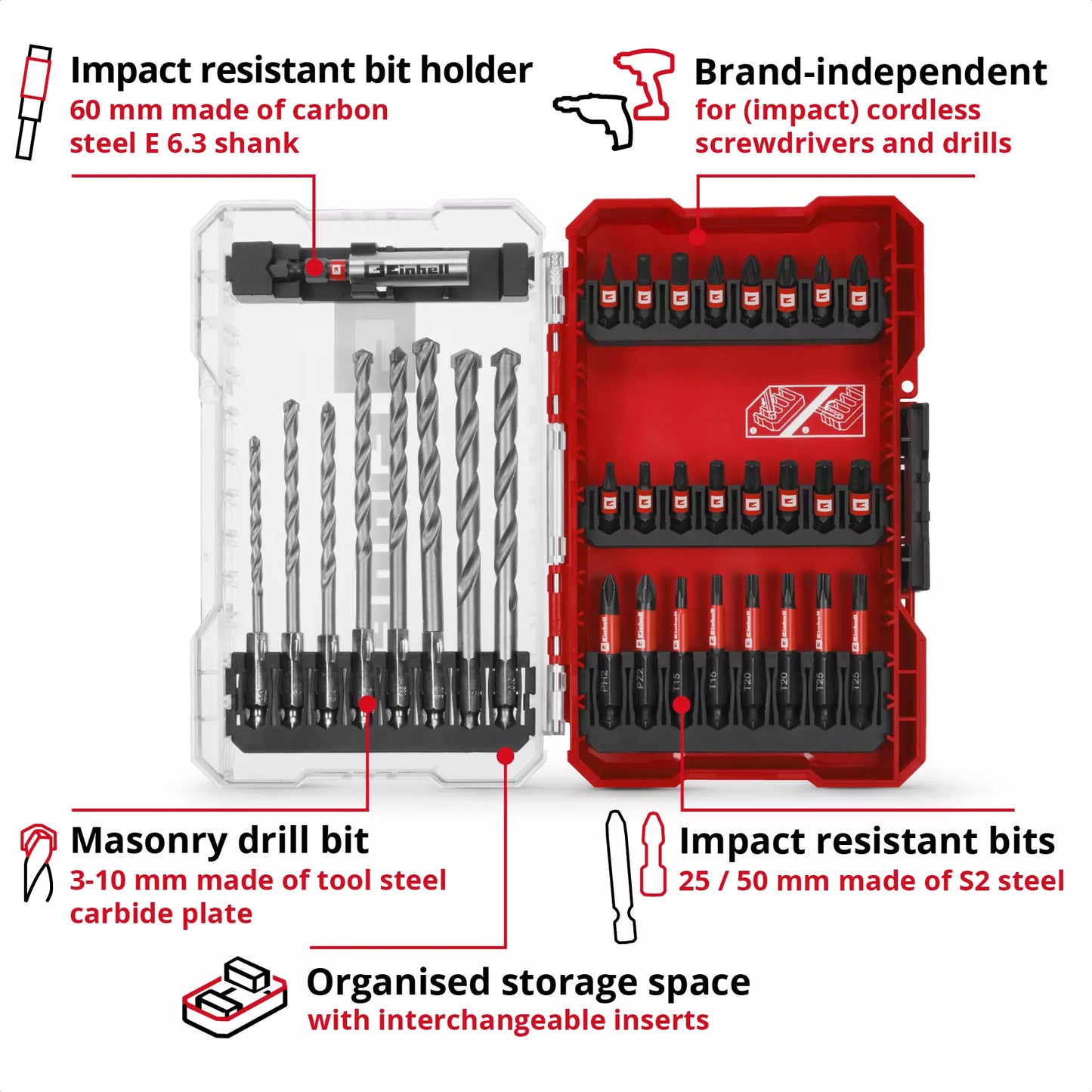 Conjunto de brocas para betão e brocas de perfuração Einhell M-CASE 33pcs 49108753